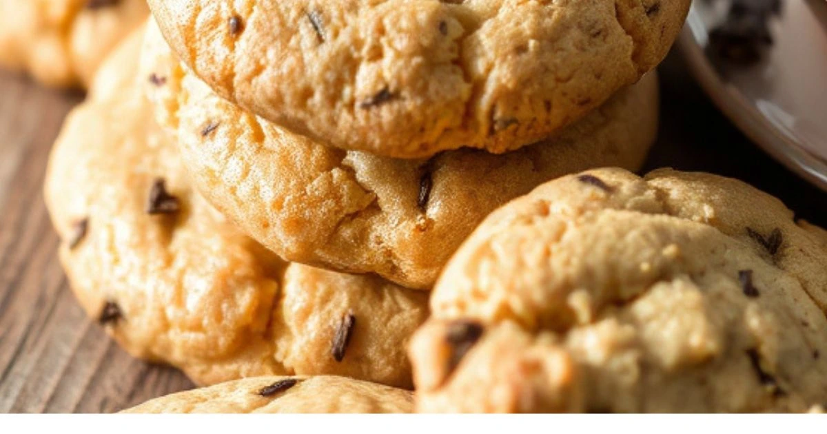 Freshly baked Earl Grey cookies with a golden edge, sprinkled with sugar, and served on a plate with a cup of tea.