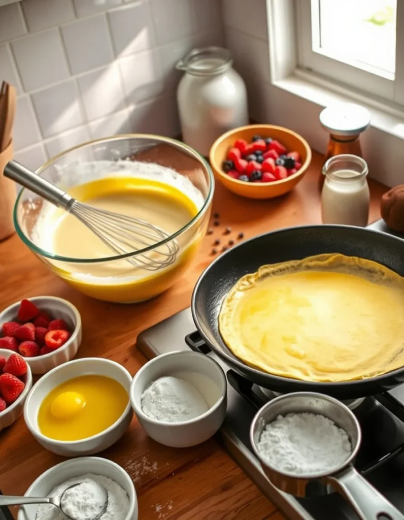 Delicate gluten-free crepes filled with fresh berries and whipped cream, served on a plate with a drizzle of honey.