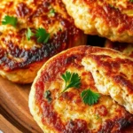 Golden-brown salmon patties served on a plate with a side of fresh lemon wedges and parsley garnish