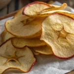 Crispy homemade apple chips made from thinly sliced dried apples