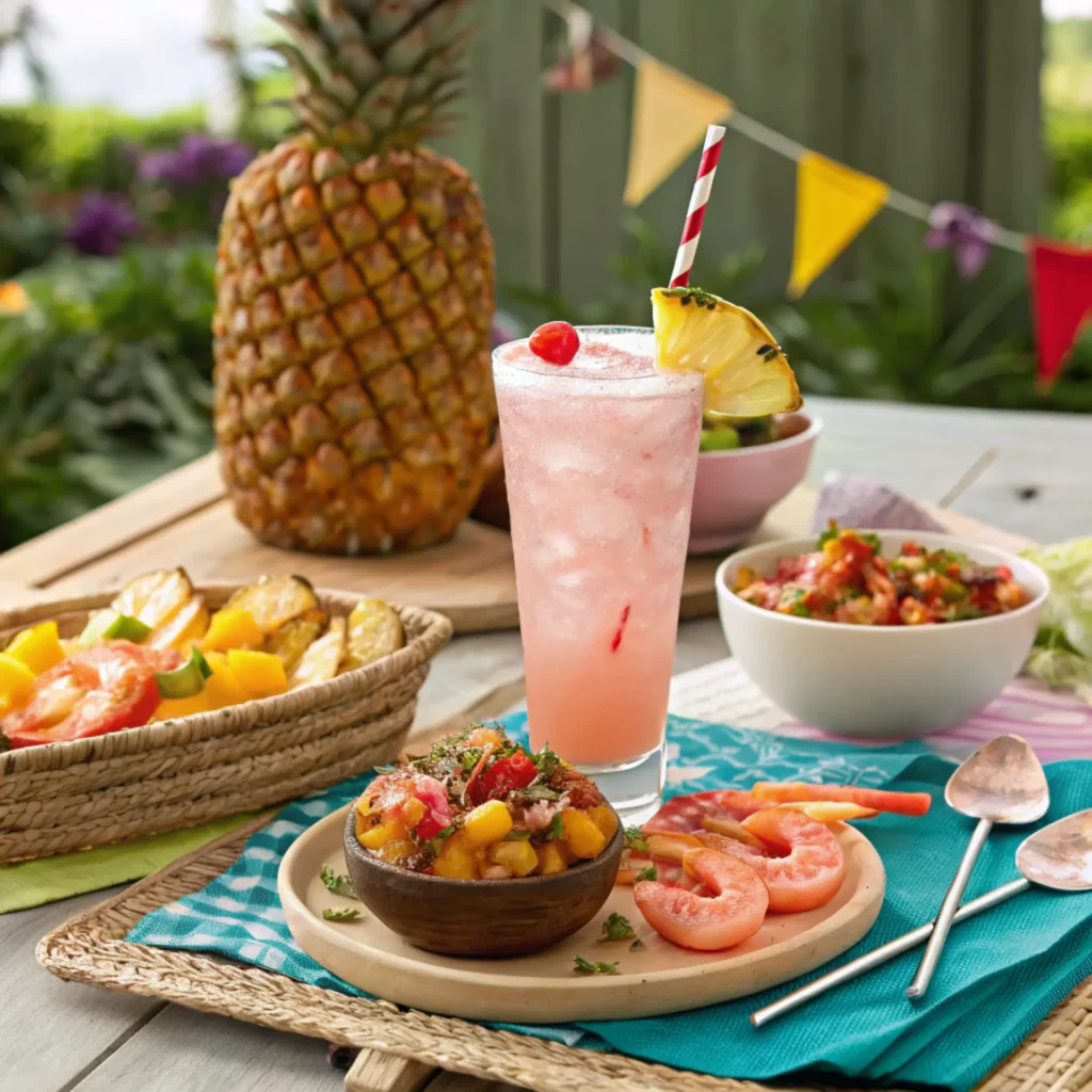 Pink Coconut Mojito served with pineapple garnish at a tropical summer party