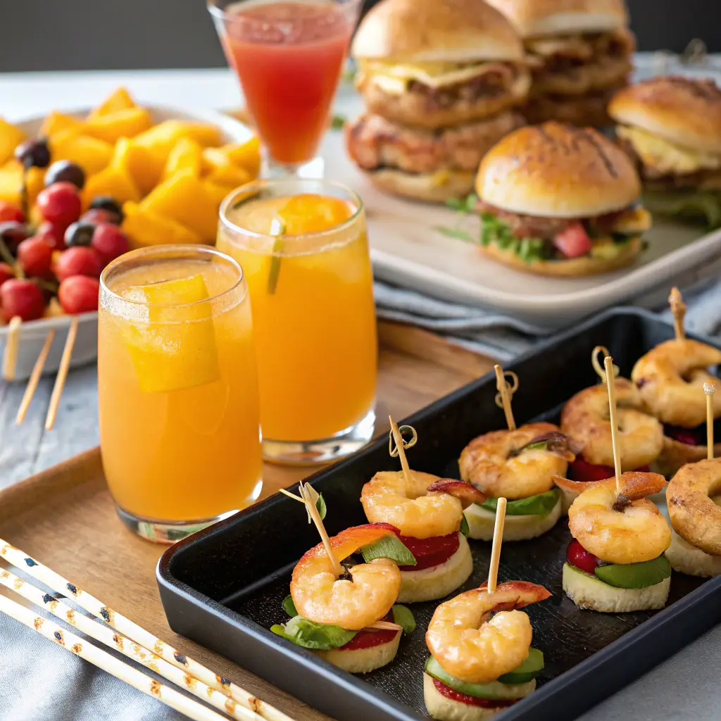 Peach Ring Cocktails served with party tray snacks